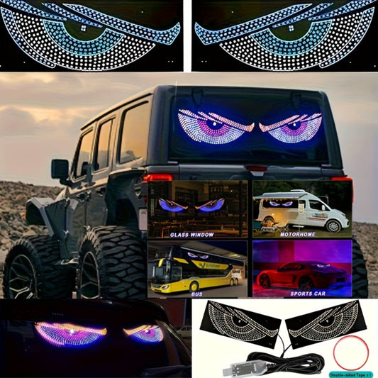 Demon Eye LED Car Decorative Light 2pc – 14 Color Modes, USB 5V DIY Install, Devil Eye Lantern Accent Light for Truck SUV Car Headlight Interior, No Battery (Red Yellow Blue Set)