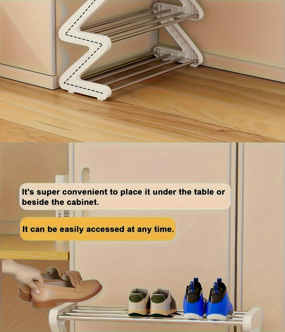 Four-Tier Z-Frame Shoe Rack with Metal Tubes in Graphite Black, Dawn Pink, Gray or Breeze Blue