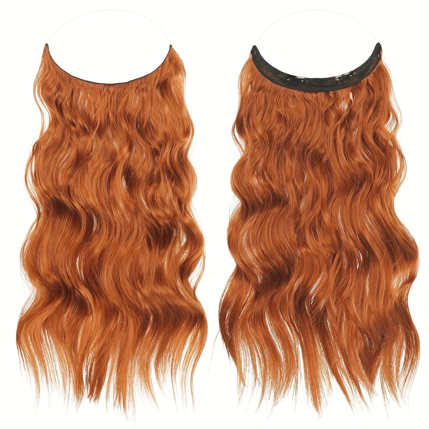 Hair Extensions Wavy 18-Inch Synthetic Halo Weft with Clear Wire, Two Clips and Ten Color Options