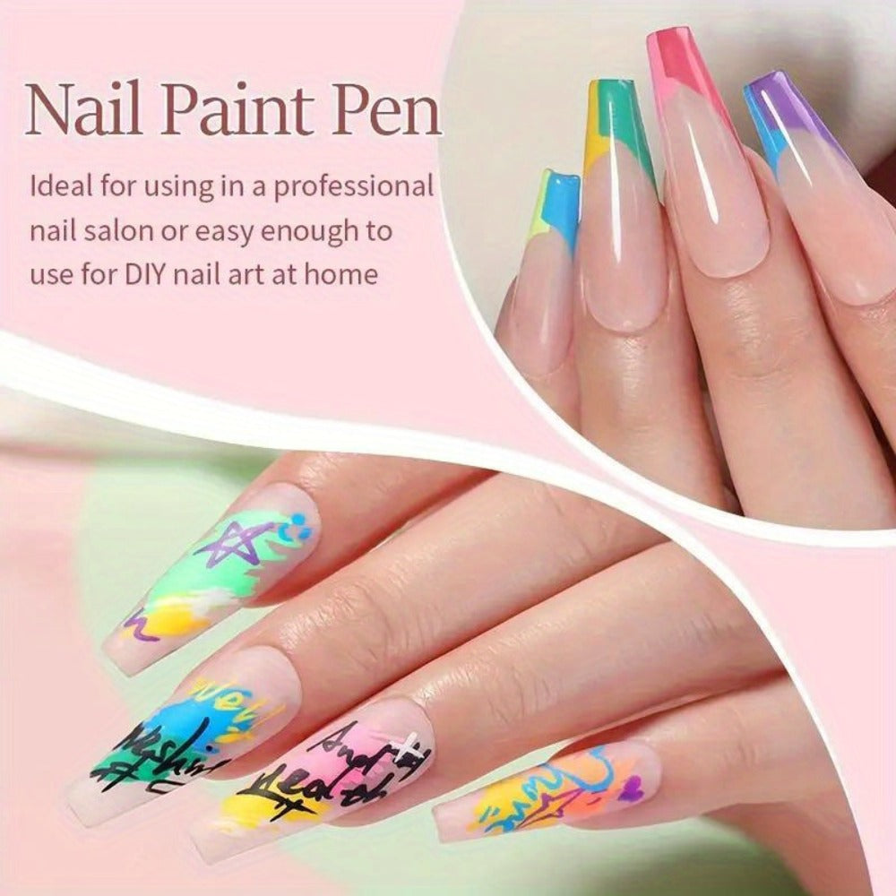 Nail Art Pens 12-Color Water-Based Marker Set with Round Clear Bodies and Extra-Fine Detail Tips