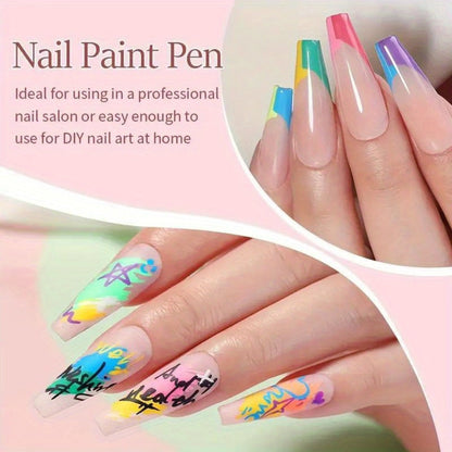 Nail Art Pens 12-Color Water-Based Marker Set with Round Clear Bodies and Extra-Fine Detail Tips