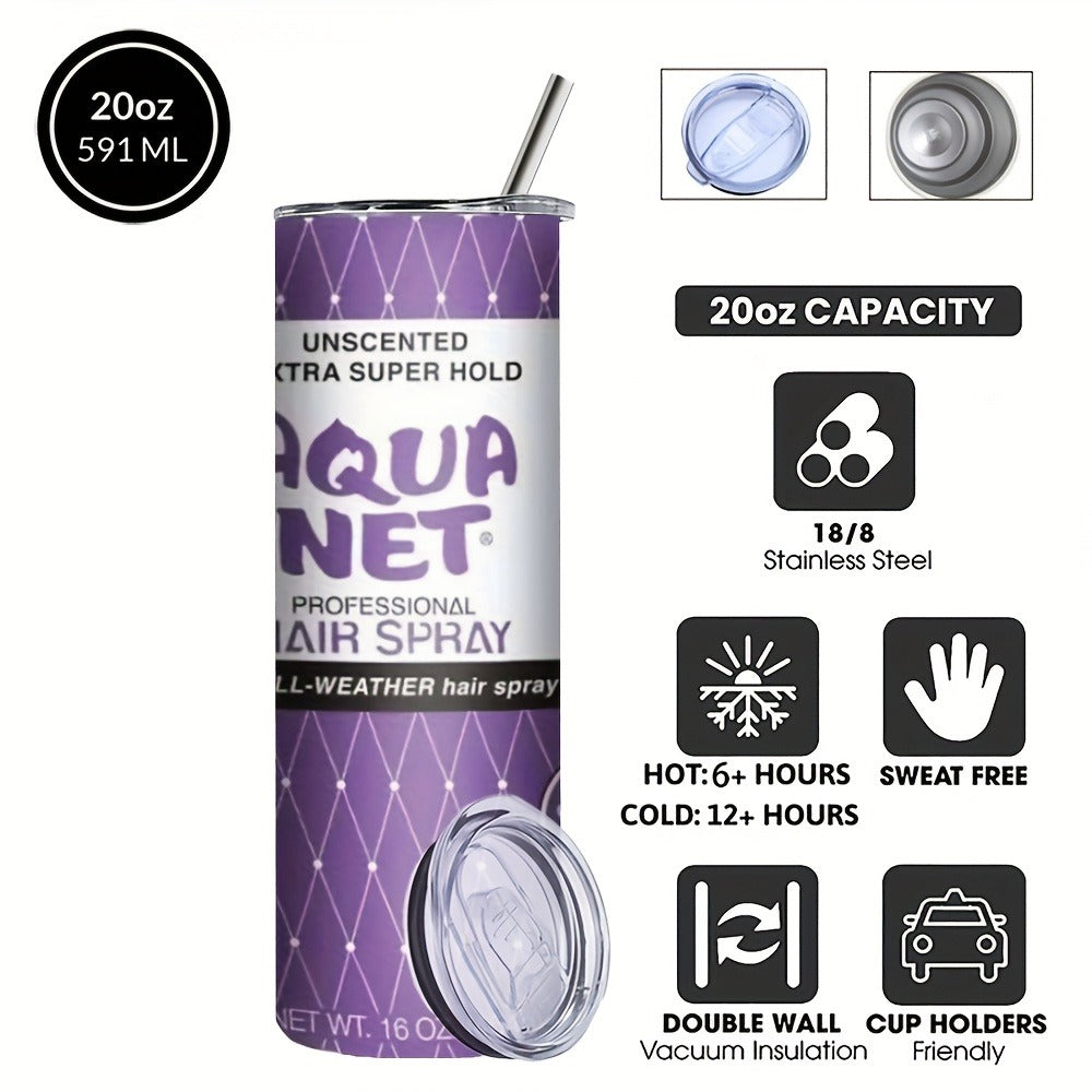 Insulated Tumbler Drinkware by SAXUMOUT, 20oz Stainless Steel Cup with Lid, Straw and Purple Retro Graphic