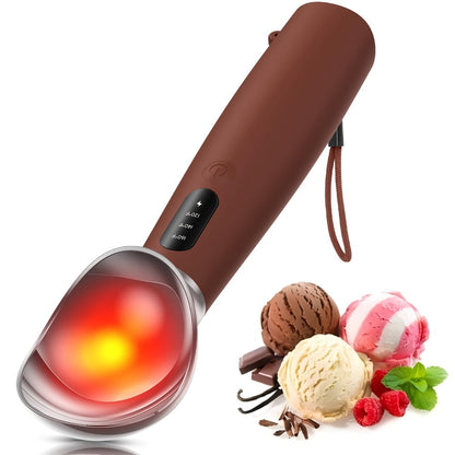 Electric Heated Ice Cream Scoop USB-C Rechargeable with 3 Temperature Settings 120°F 140°F 160°F IPX7 Waterproof Ergonomic Handle Gift for Ice Cream Lovers