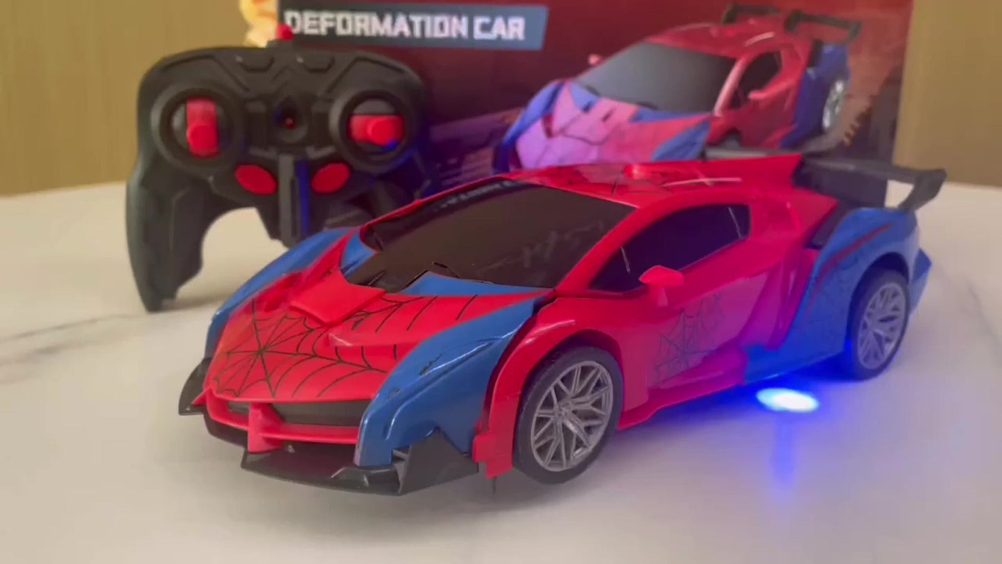 Remote Control Car, 1:18 Transforming Robot Model with Police or Spider Theme, One-Button Change, LEDs and 360° Drift