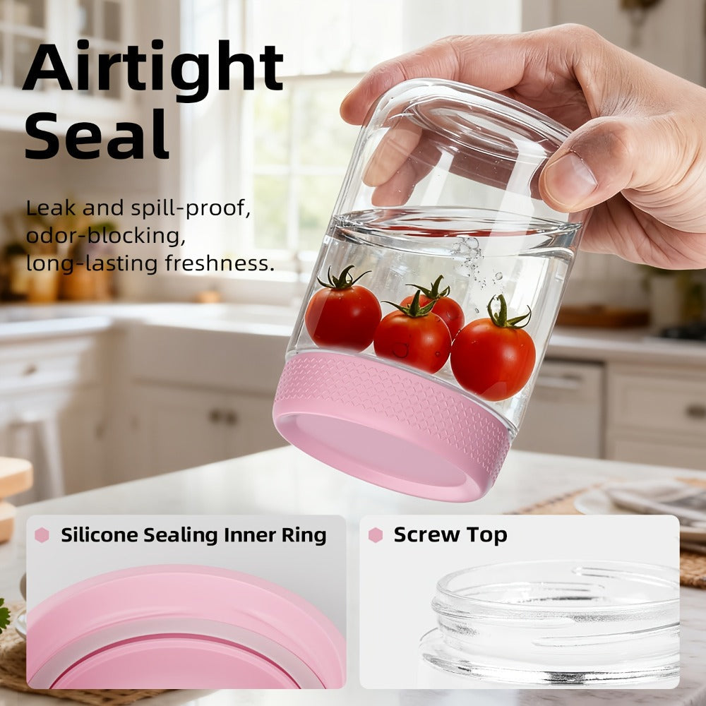 Glass Jar Food Storage Organizer Six-Pack with 16oz Screw-Top Jars and Optional Silicone Sleeves