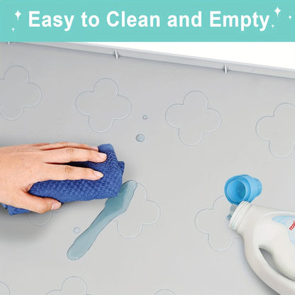 Under Sink Mat Waterproof Silicone 34" x 22" Undersink Drip Tray Liner for Kitchen Bathroom Cabinet, Holds 2 Gallons, Non-Toxic Durable Cabinet Protector with Raised Edges Four-Leaf Clover Pattern