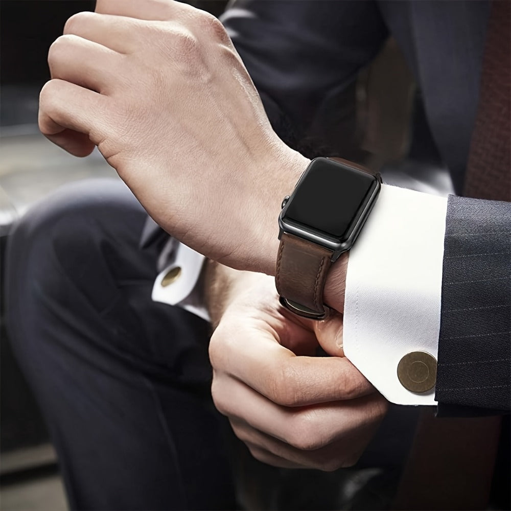 Coffee Brown Synthetic Leather Watch Band with Buckle for Apple Watch 38/40/41mm and S10 42mm