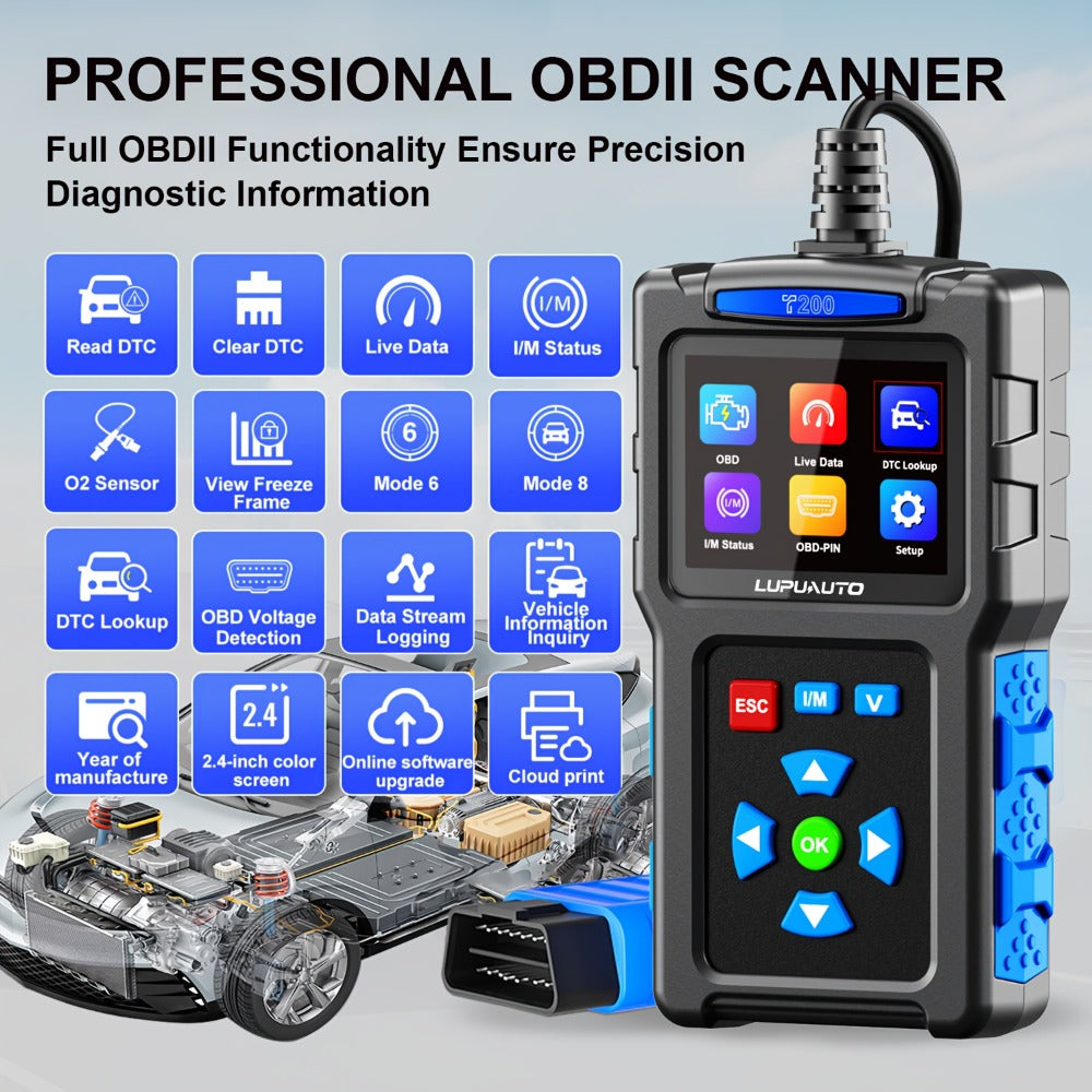 OBD2 Scanner Diagnostic Tool Plug and Play Read Clear Engine Codes Live Data I/M Readiness VIN Auto Detect 14 Languages for All OBDII Cars Since 1996 T200 T300