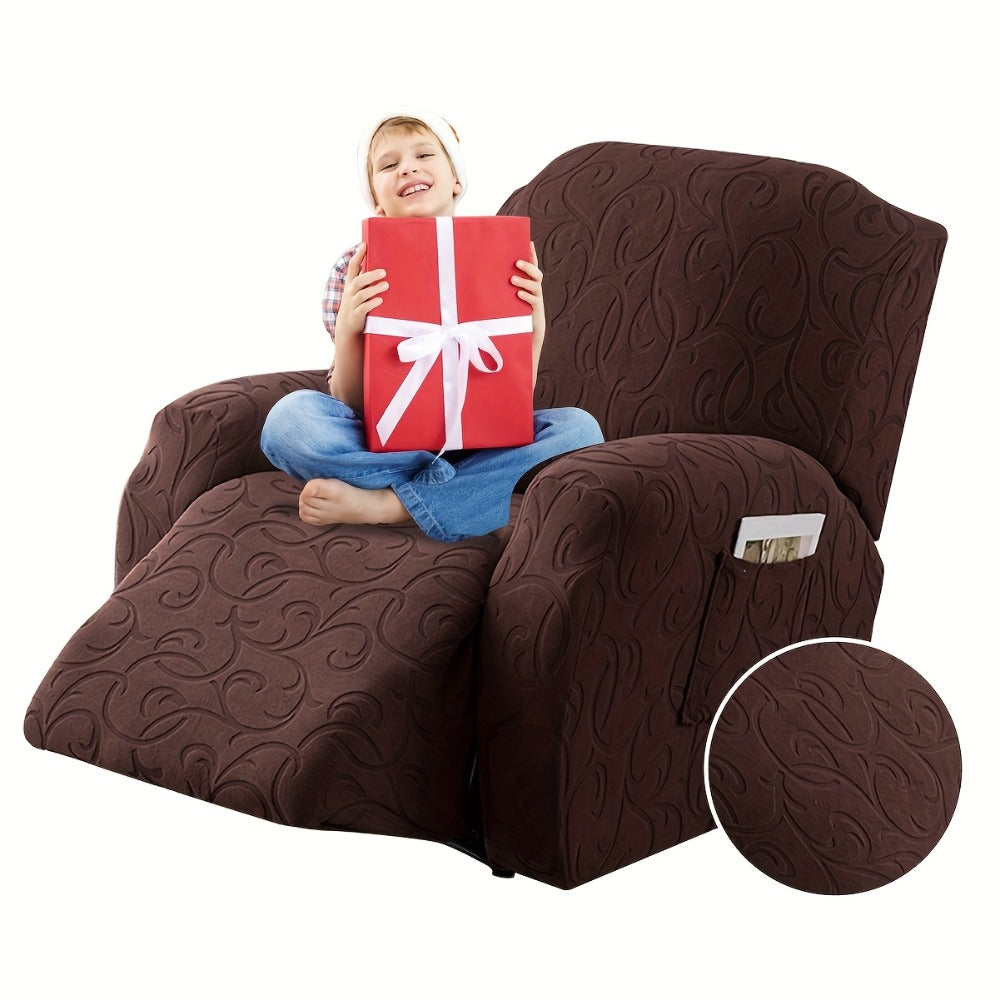 Chair Cover Four-Piece Stretch Recliner Slipcover with Swirl Texture and Four Available Color Choices