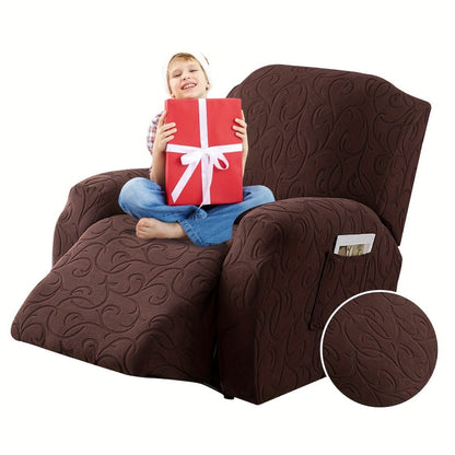 Chair Cover Four-Piece Stretch Recliner Slipcover with Swirl Texture and Four Available Color Choices