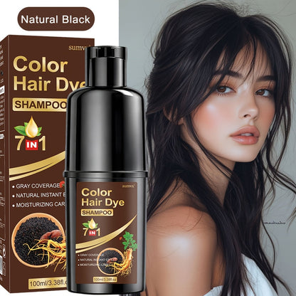 Natural Herbal Hair Dye Shampoo 3.38oz — Moisturizing & Conditioning Easy-Apply Hair Color, 5 Shades: Black, Brown, Chestnut Brown, Golden Brown & Coffee, Holiday Gift
