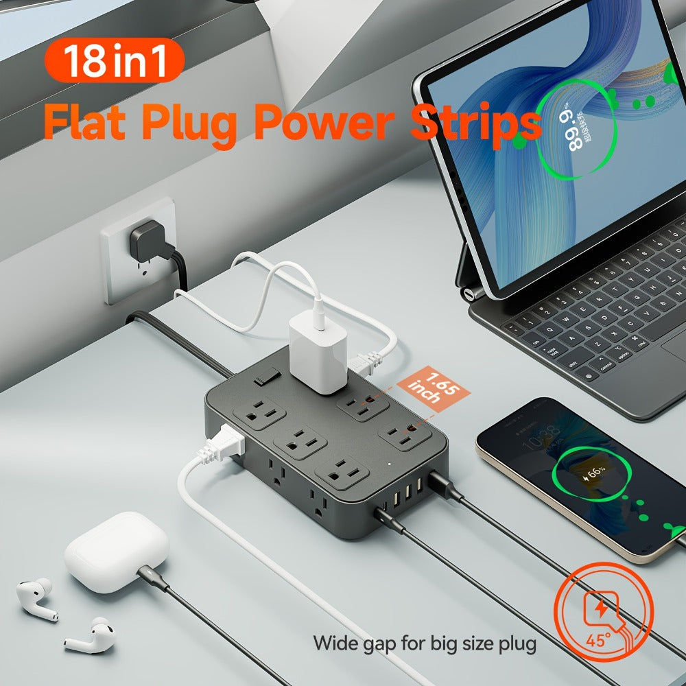 Surge Protector Power Strip 18-in-1 with 12 Wide-Spaced AC Outlets, 4 USB-A, 2 USB-C and Master Switch
