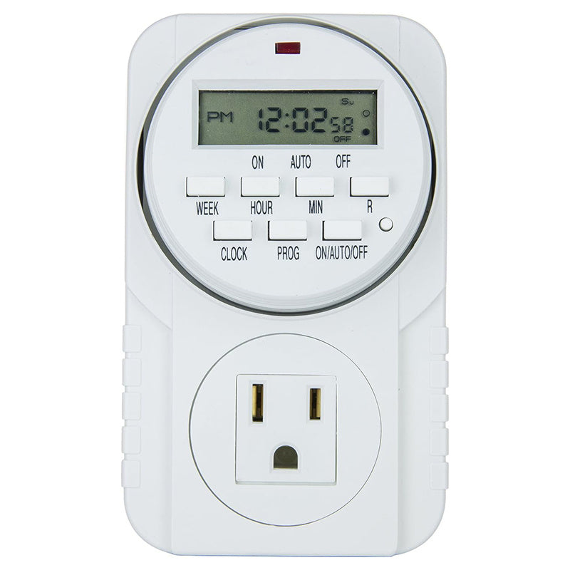 7-Day Heavy Duty Digital Programmable Timer with Dual Outlet - 24 Hour Indoor Electric Timer for Hydroponics, Lamp, Light, Fan, 120V 60Hz, Two Outlet Weekly Scheduling Timer Switch