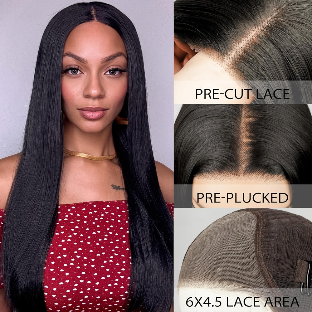 6x4.5 HD Lace Straight Human Hair Wig in Natural Black with Seven Lengths from 22 to 36 Inches