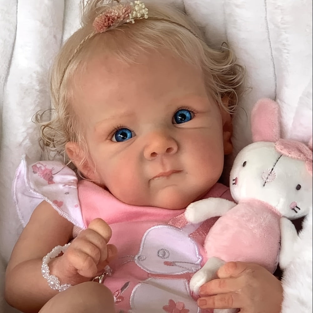 Reborn Doll, 22-Inch Full-Vinyl Open-Eye Figure with Hand-Rooted Hair and Pink Clothing Set