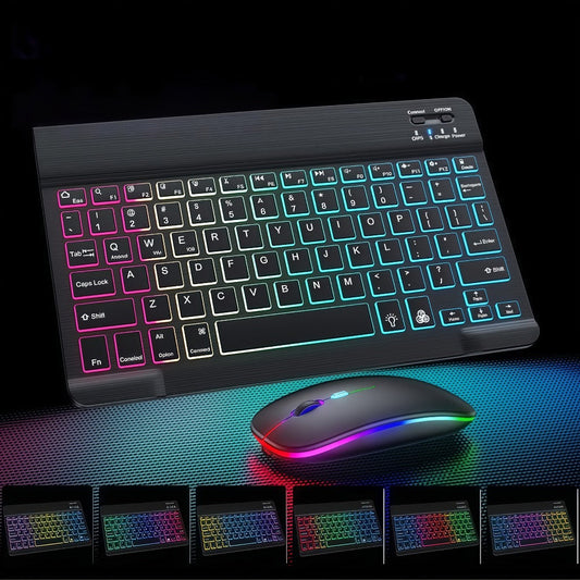 RGB Backlit Keyboard and Mouse Combo 7 Color LED – Ultra-Thin Scissor Keys Quiet Wired Set for PC Desktop Laptop | Black White | Home Office Gaming Desk Setup Keyboard Mouse