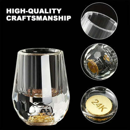 24K Gold Plated Crystal Wine Set – 1 Decanter & 6 Cups with Leakproof Crystal Glasses – Elegant Black Gift Box – Luxury Home Bar, Wedding & Party Gift for Wine Lovers