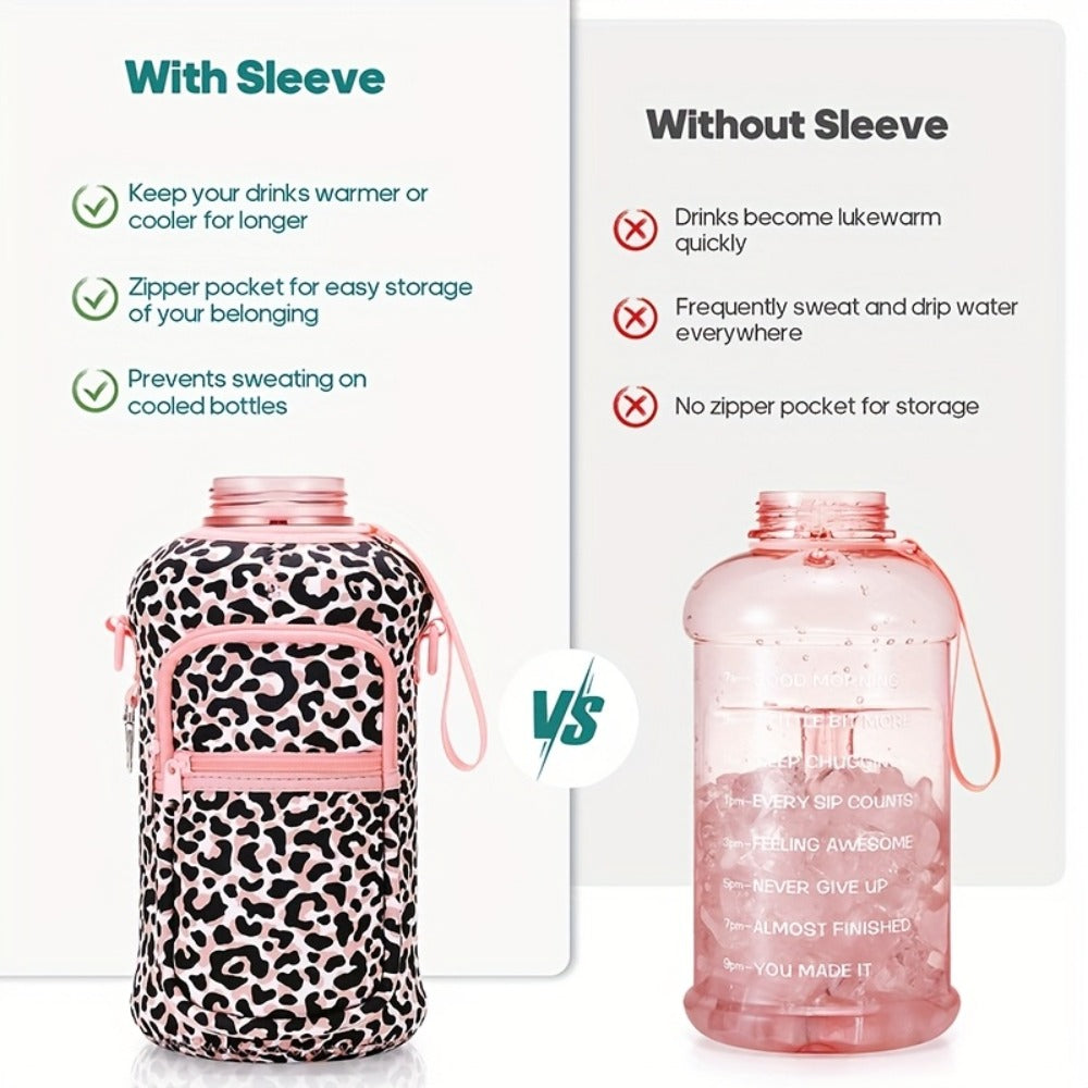 74oz Water Bottle Set with Two-Pocket Storage Sleeve, Phone Holder, Straw and Chug Lids, and Three Dark Prints