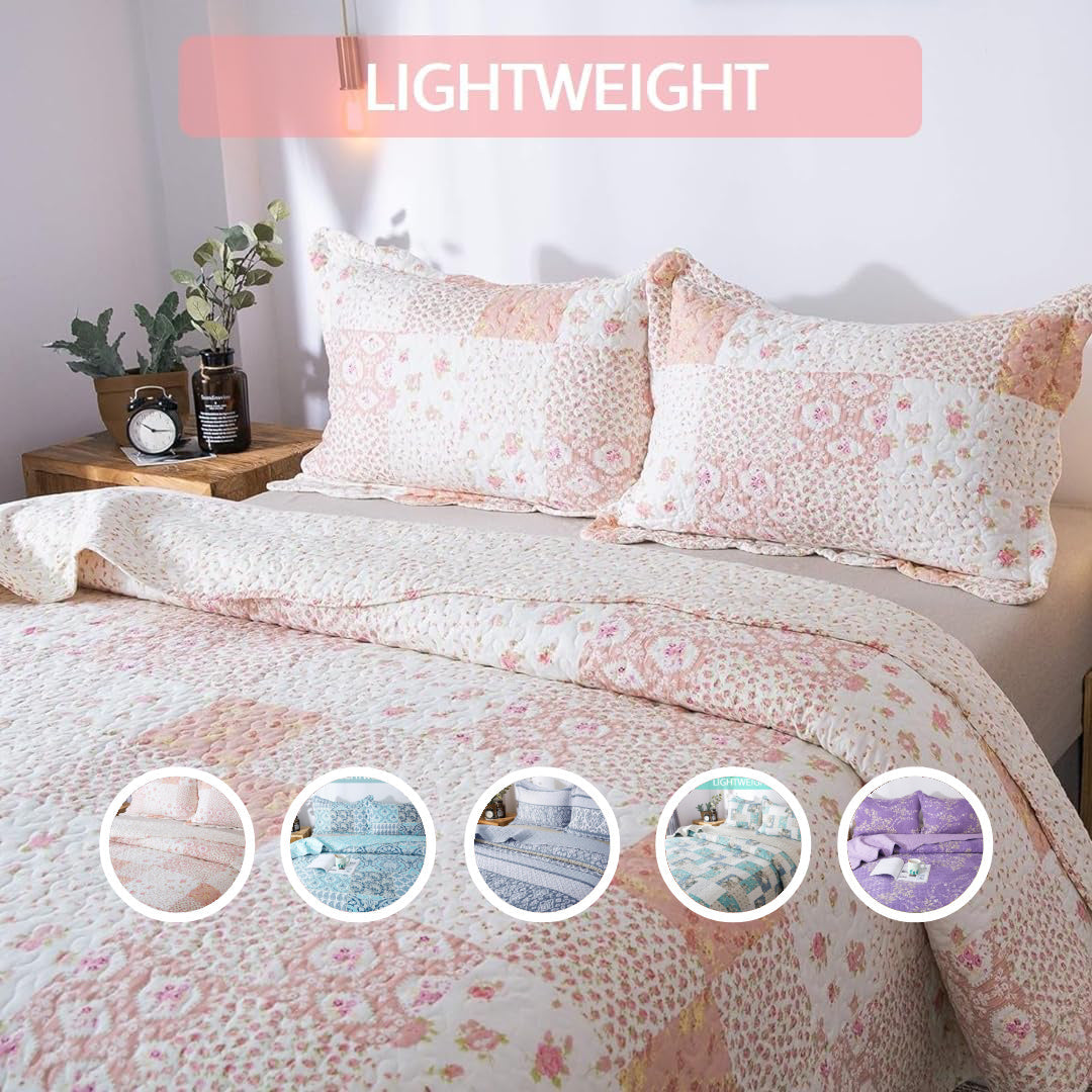 Lightweight Floral Quilt Set in Twin, Queen or King Sizes with 17 Paisley and Patchwork Color Options