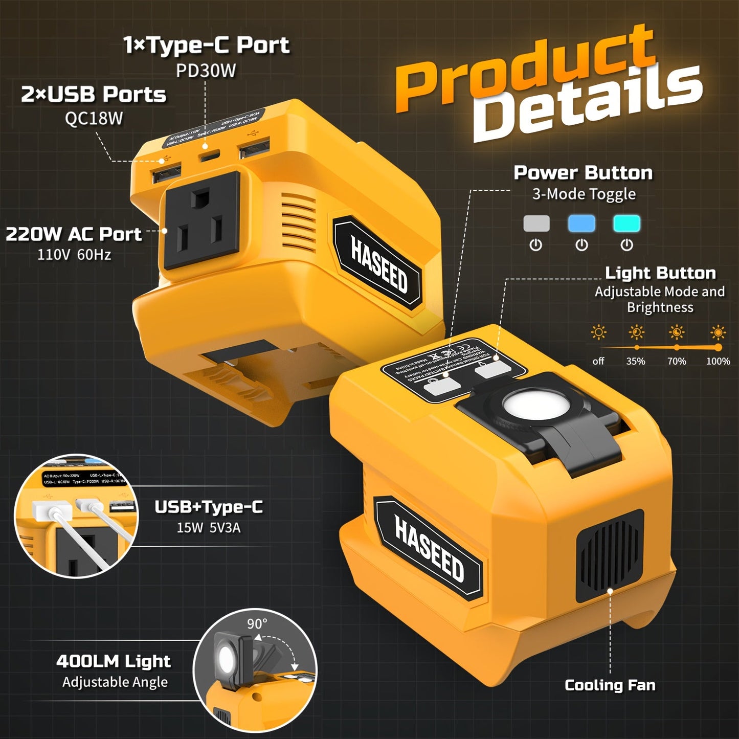 Power Inverter | DeWalt Milwaukee Battery 110V AC USB LED Work Light
