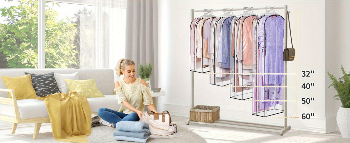 Transparent Zippered Garment Bag Covers in a Three-Piece Set with 32-, 40-, 50- or 60-Inch Sizes
