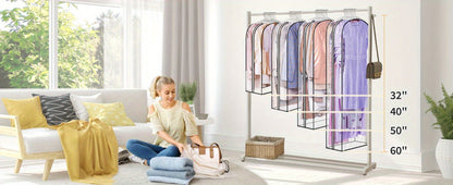 Transparent Zippered Garment Bag Covers in a Three-Piece Set with 32-, 40-, 50- or 60-Inch Sizes