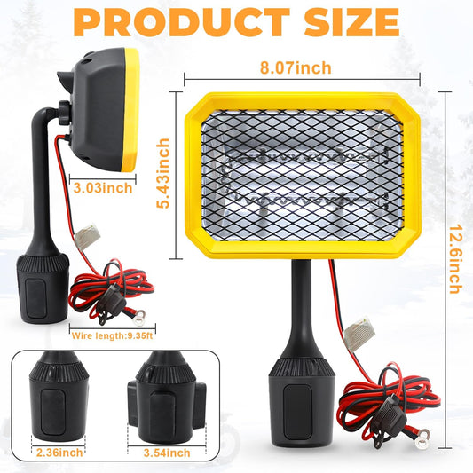 400W Electric Golf Cart Heater Carbon Fiber Fast Heating 360° Adjustable Angle Battery Powered Portable Heater with Cup Holder Adapter Compatible with 48V Golf Cart Systems Golf Cart Accessories