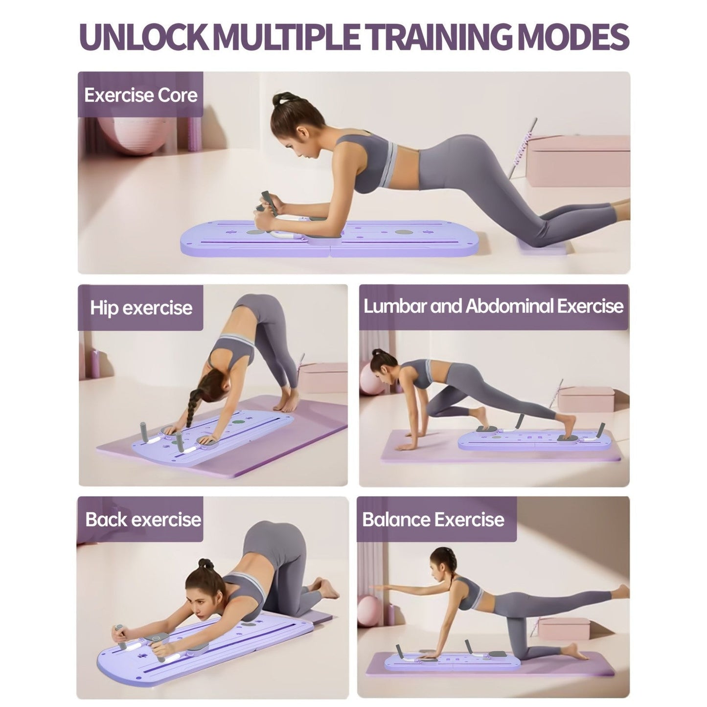 Foldable Pilates Board 8-in-1 with Resistance Bands – Anti-Slip Yoga Push-Up Board for Core Strength, Balance, Fat Burning & Full Body Home Gym Training