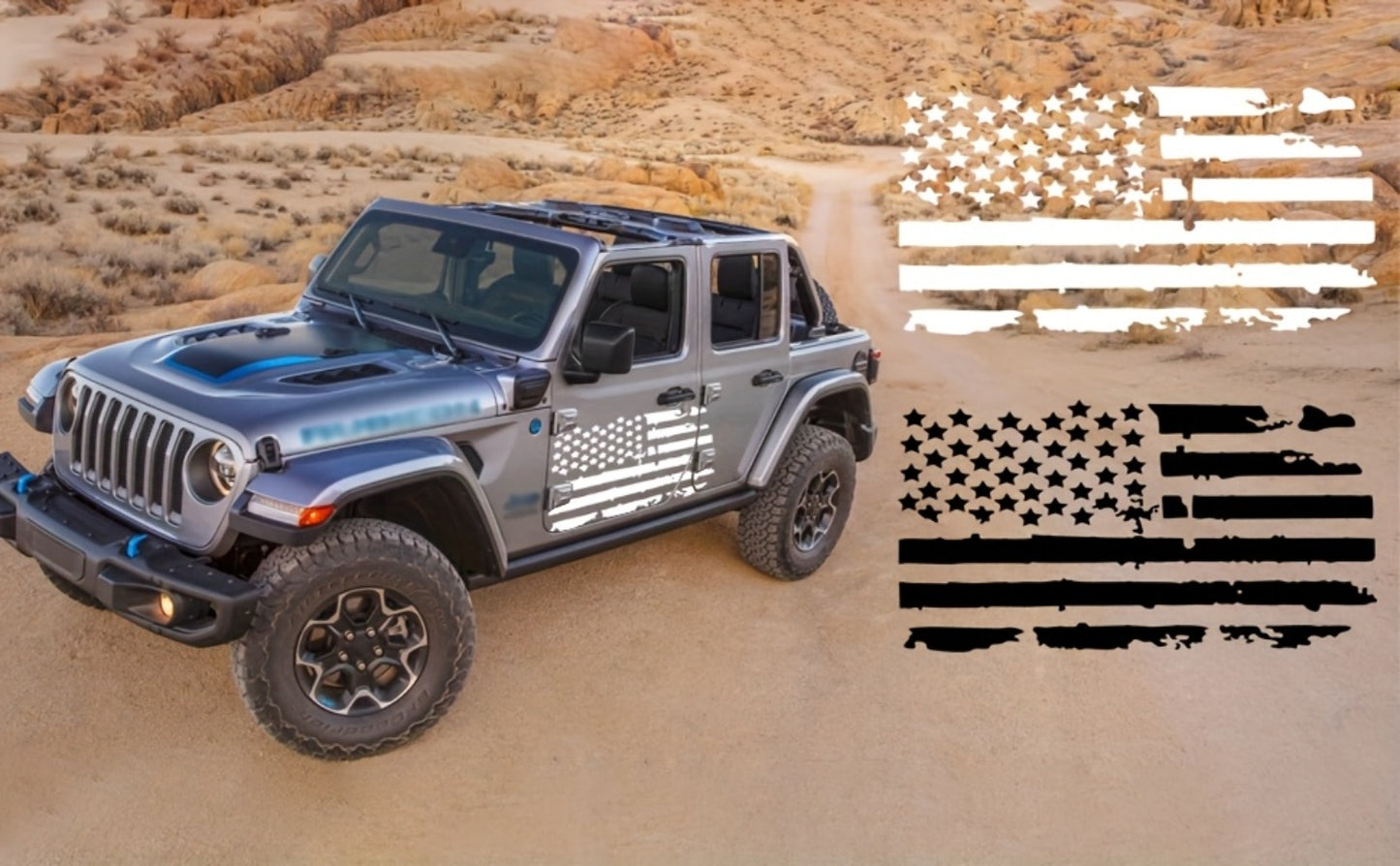 American Flag Car Hood Vinyl Decal Sticker - Distressed USA Flag Stripe Graphic, 35x20 Inch Universal Fit for Car, SUV, Truck Hood, Door, Window & Windshield, Patriotic Car Modification Gift (Black or Transparent)