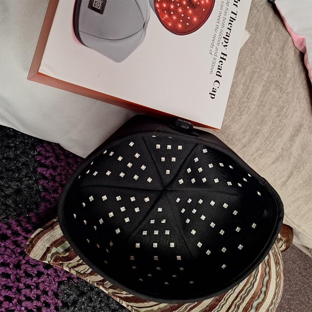 Wearable 120-LED Red and Near-Infrared Light Cap with 630nm and 820nm Modes in Black or Gray