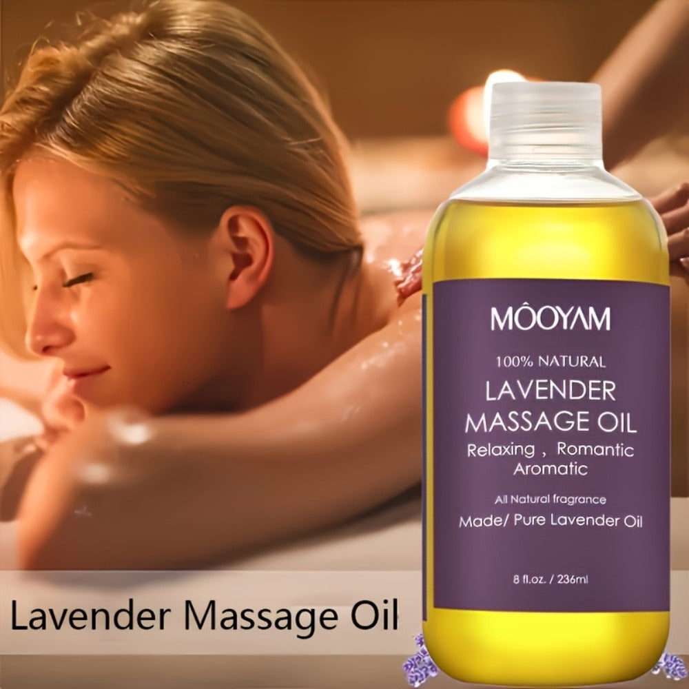 Lavender-Labeled Massage Oil in One or Three 236 ml Bottles with Pour Caps for Body-Care Routines