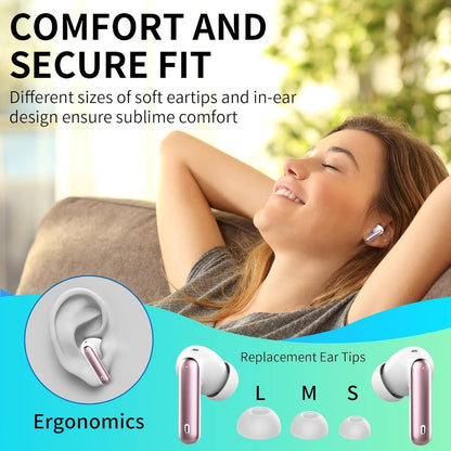 Wireless Earbuds Bluetooth 5.3 with ENC Mic, 36-Hour Playback, LED Case and IPX4 Protection