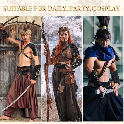 Costume Accessories 4-Piece Medieval Armor Set with Shoulder Cape, Arm Guards and Belt in Black