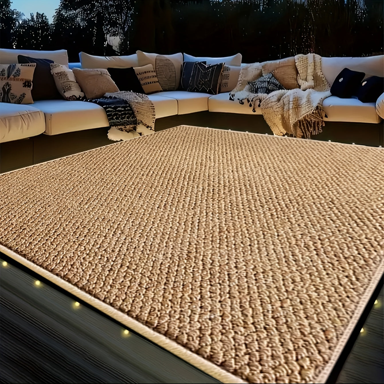 Brown Woven-Look Outdoor Area Rug with Bound Edges and Five Rectangular Size Options for Patio or RV
