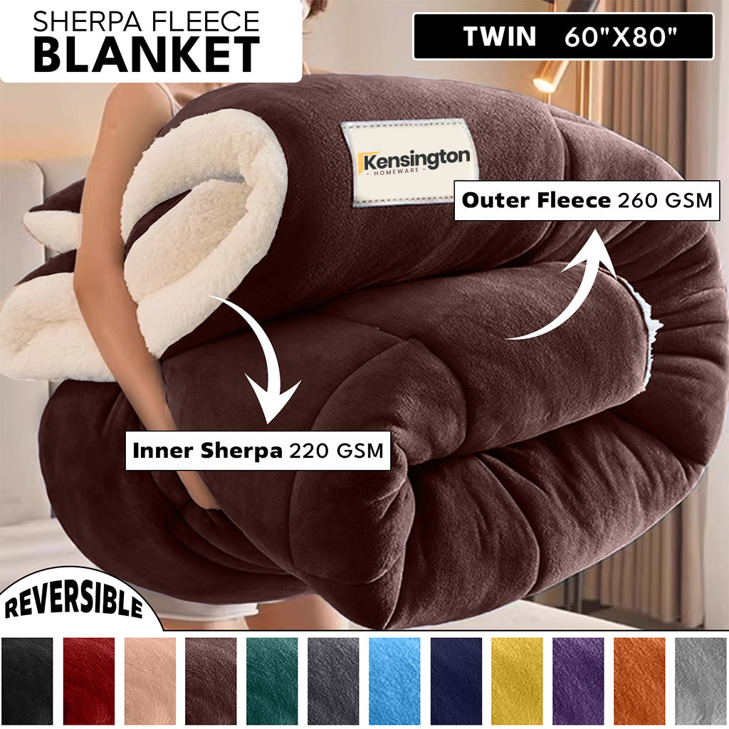 480GSM Sherpa Fleece Blanket – Double-Sided Heavy Warm Throw for Couch, Bed & Travel, Reversible All Season, 13 Colors, 3 Sizes