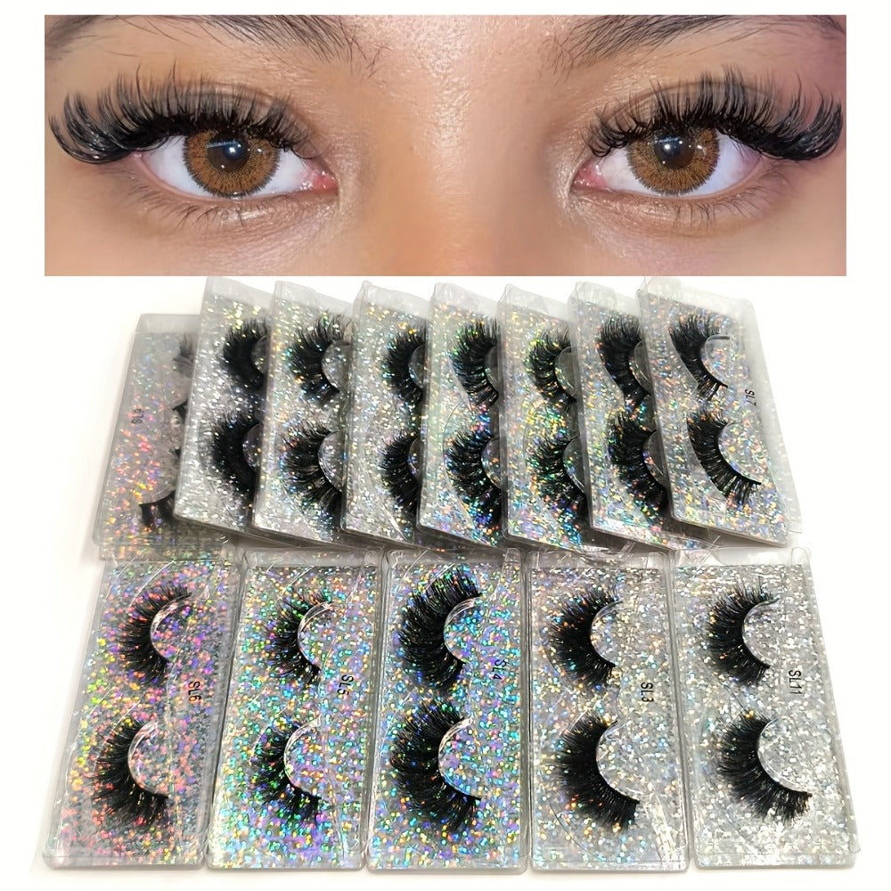 DD Curl False Eyelashes Multipack with 20 Pairs across Five Mixed Styles in Glitter-Top Round Cases