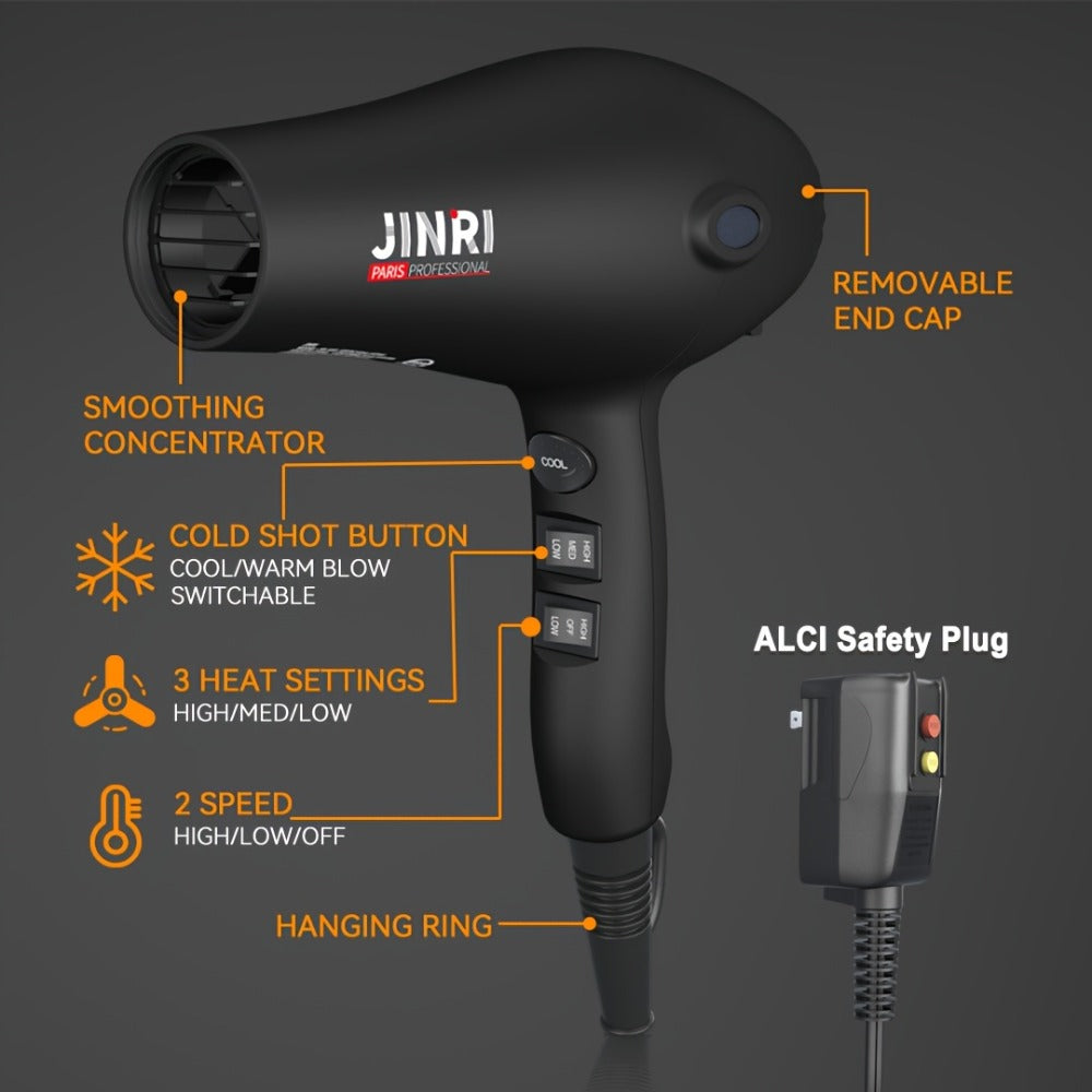 JINRI 1875W Hair Dryer with Three Heat Settings, Two Speeds and One- or Three-Accessory Package Options