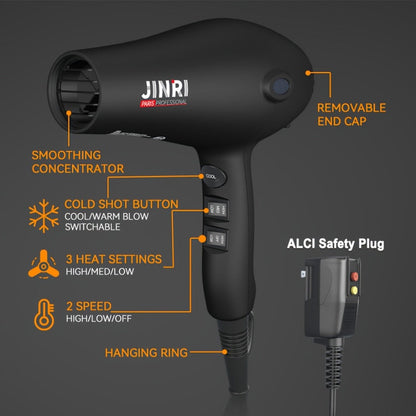 JINRI 1875W Hair Dryer with Three Heat Settings, Two Speeds and One- or Three-Accessory Package Options