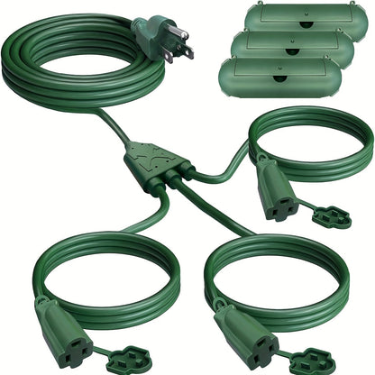 One-to-Three Extension Cord Splitter with 25- or 50-Foot Green and Black Grounded Configurations
