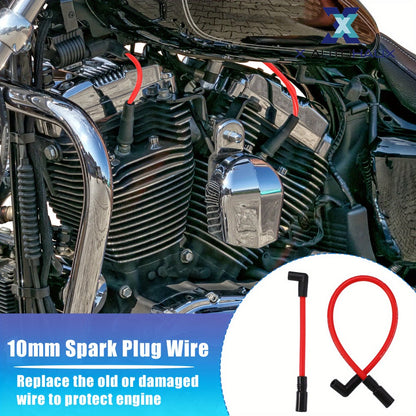 Harley Davidson Spark Plug Wire Kit 10.4mm 10mm for Dyna FXD 2000-2017 Softail 1999-2017 - Red Silicone 90-Degree Pre-Crimped Motorcycle Ignition Wires