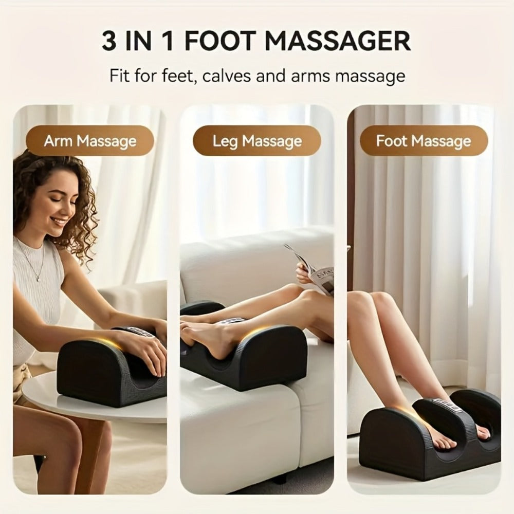 Open Foot and Lower-Leg Massager with Bidirectional Rollers, 15-Minute Timer and Black or Red Finish