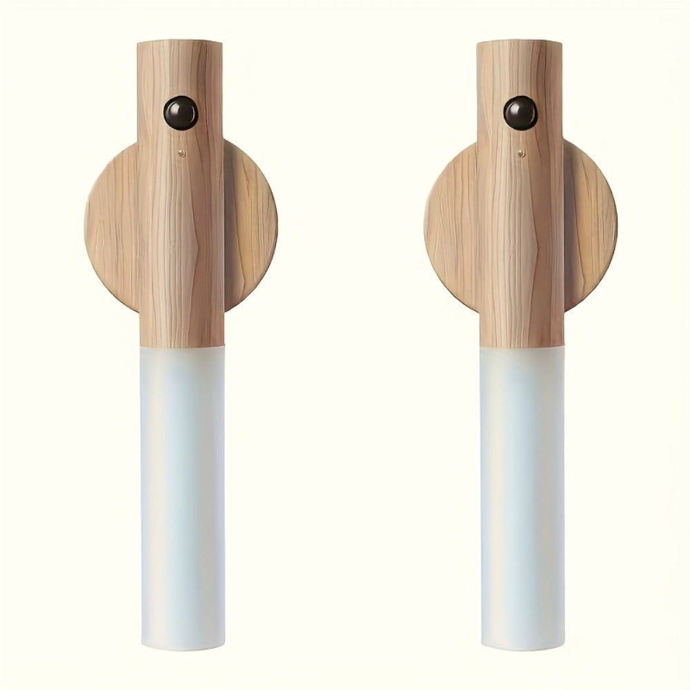 Motion Night Light Rechargeable LED – IPX4 Waterproof Wood Grain & Walnut Under Cabinet Step Lamp for Staircase, Hallway, Wardrobe, Closet & Indoor Walls (2 or 4 Pack)
