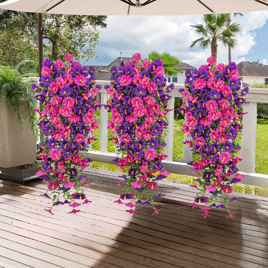 Artificial Flowers Four-Bundle Hanging Morning Glory Set with Flexible Stems in Three Style Options