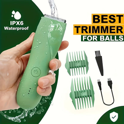Electric Body Hair Trimmer for Women and Men with Replaceable Ceramic Blades — USB Rechargeable IPX5 Waterproof Pubic Groin Bikini Trimmer Painless Sensitive Skin Hair Shaver
