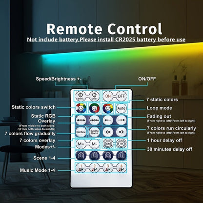 RGBIC LED Strip Lights Music Sync App & Remote Control - IP65 Waterproof Cuttable Flexible Neon Rope Light Color Chasing for Bedroom Gaming Room TV Backlight Outdoor Courtyard Christmas Halloween Decoration 2m 3m 5m