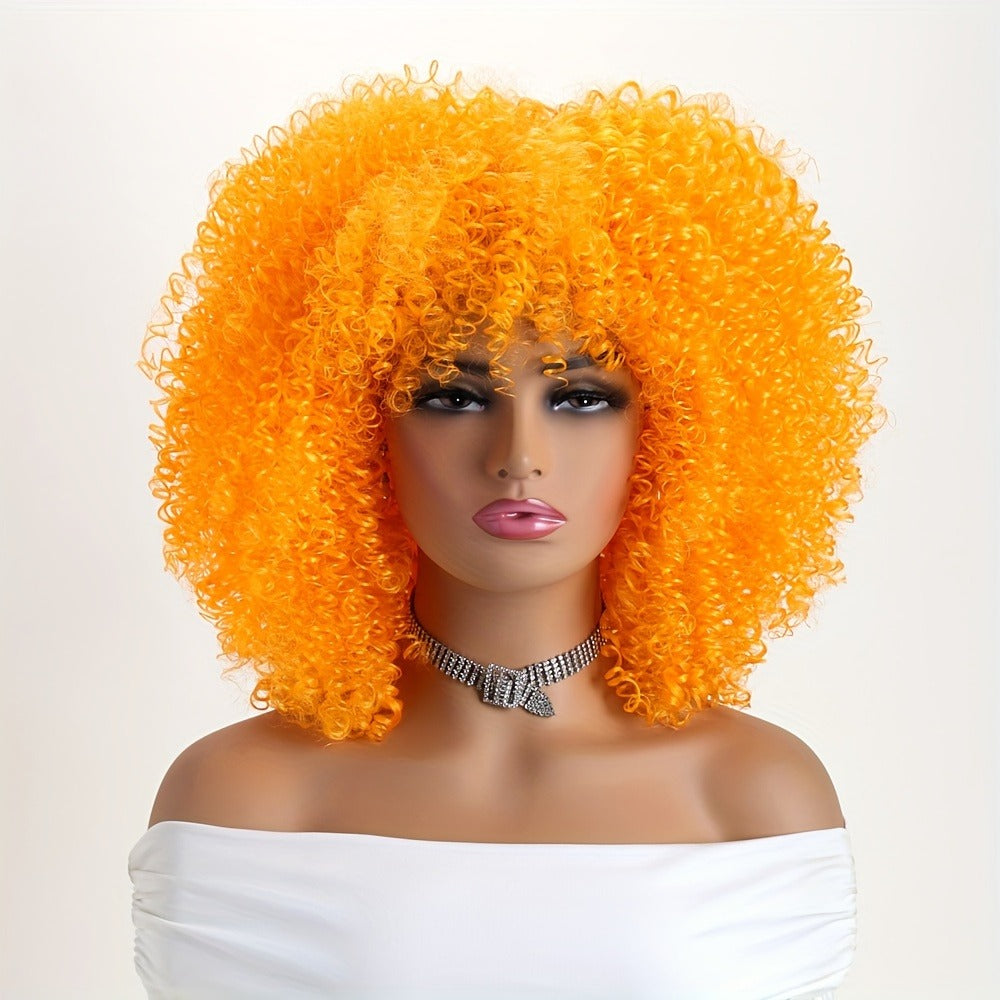 Synthetic Wig 16-Inch Kinky Curly Afro with Elastic Net Cap in 18 Color Options for Cosplay Looks