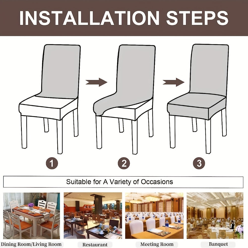 Textured Stretch Dining Chair Covers in Beige, Gray, Chocolate, Black, Khaki or Burgundy, Four- or Six-Piece Sets