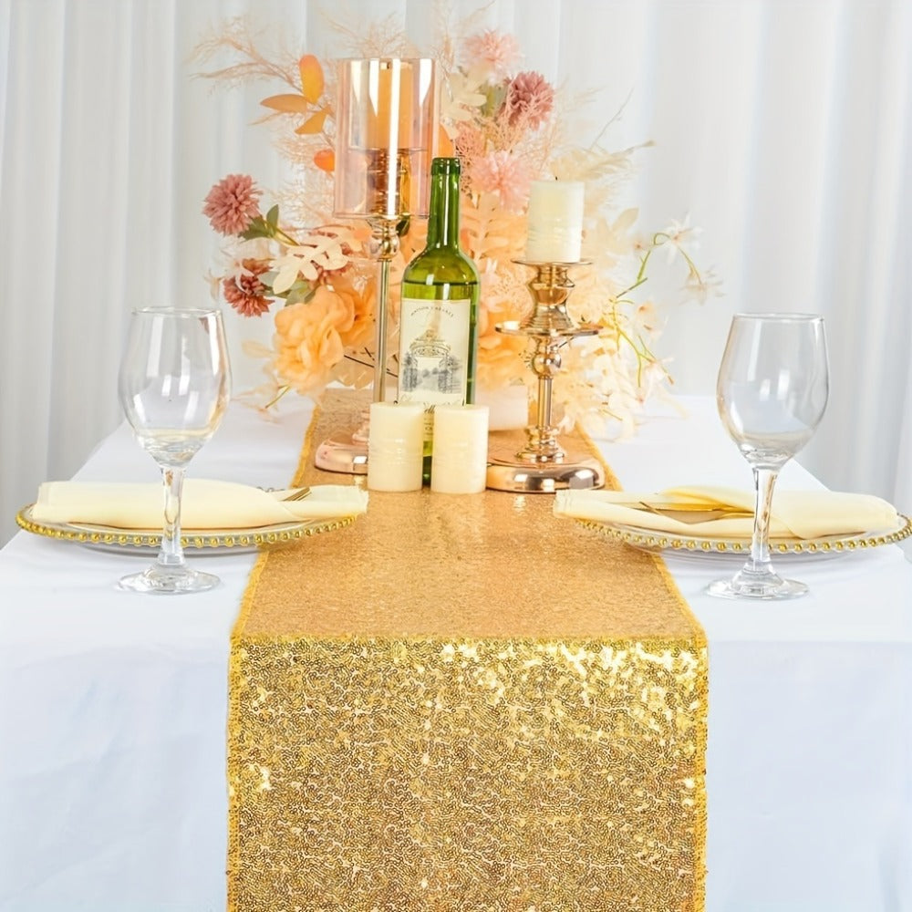 Golden Sequin Table Runner 12 Pack – Glitter Shimmer Table Runners for Wedding, Birthday, Party, Dinner, Holiday & Event Decor
