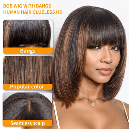 Straight Bob Wig with Bangs in Natural 10-Inch or P1B/30 Highlight 12-Inch Protected Checkout Options