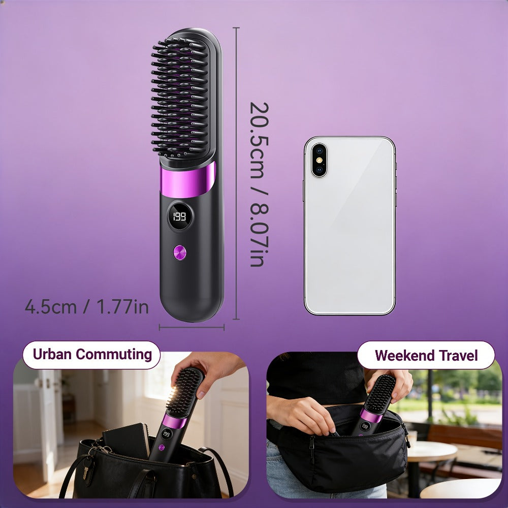 Ionic Hair Straightener Brush USB-C Rechargeable 3-in-1 Straightener Curler Styler — Adjustable Temperature, Anti-Scald Bristles, Frizz Control & Shine Boost, Salon Results at Home for All Hair Types